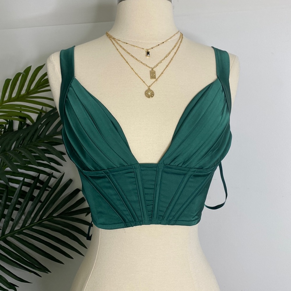 Satin Green Corset Crop Top